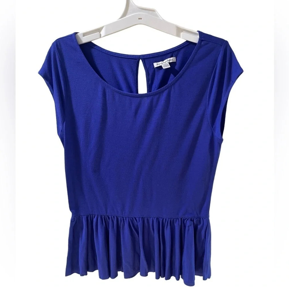 American Eagle Blue Ruffle Sleeveless Peplum Blouse, Size Medium.